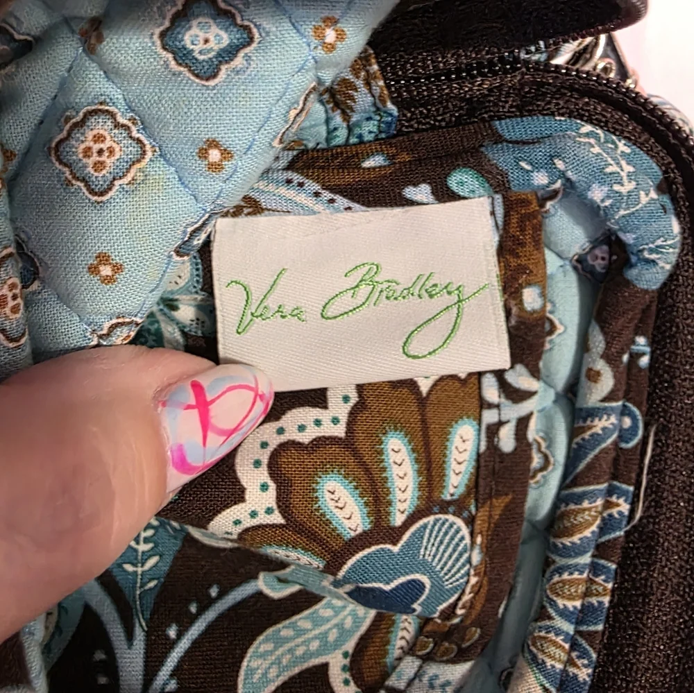 Vera Bradley Mini Bag Cosmetic Clutch Brown and Blue Paisley Floral Wristlet
